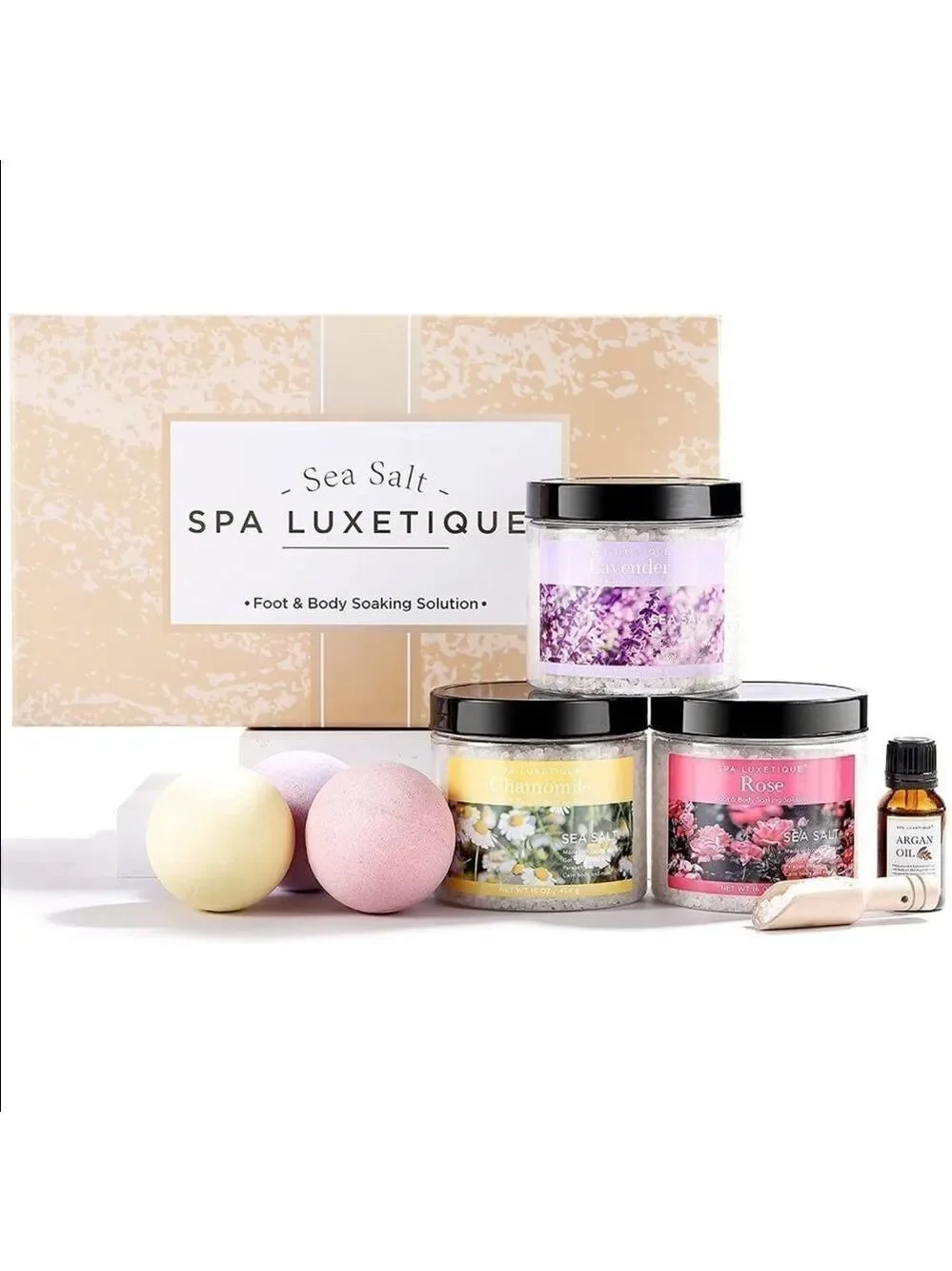 Bath Salts Gift Set with Argan Oil, Bath Bomb Relaxing Bath Set for Women